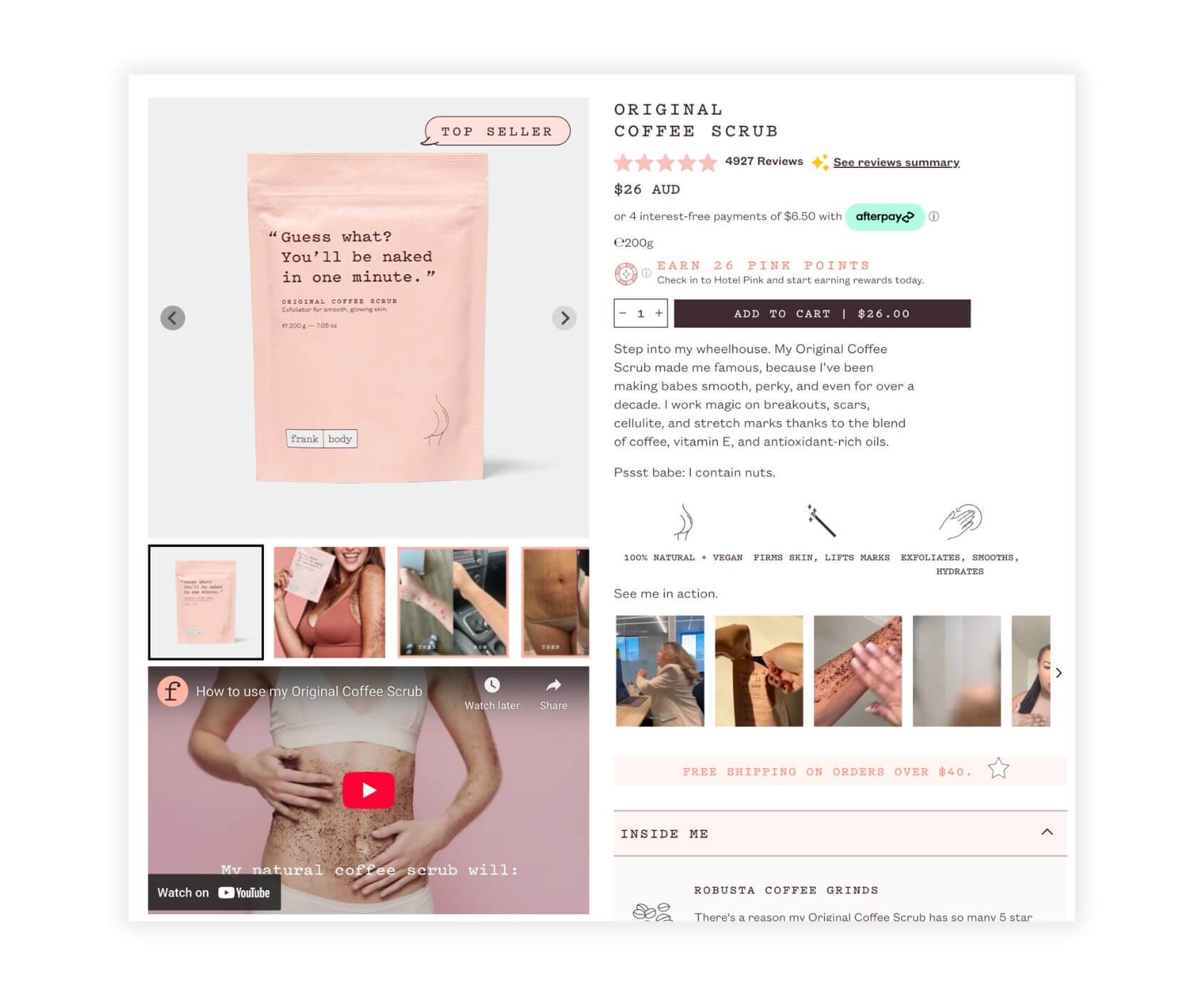 Frank Body scrub single product page